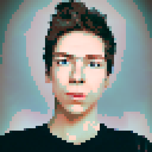 Pixel art portrait profile picture, retro, blue eyes