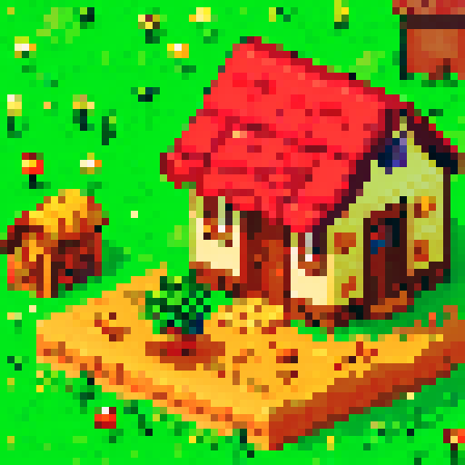Stardew valley farmer tending to vibrant, pixelated crops under the warm, sRGB sun