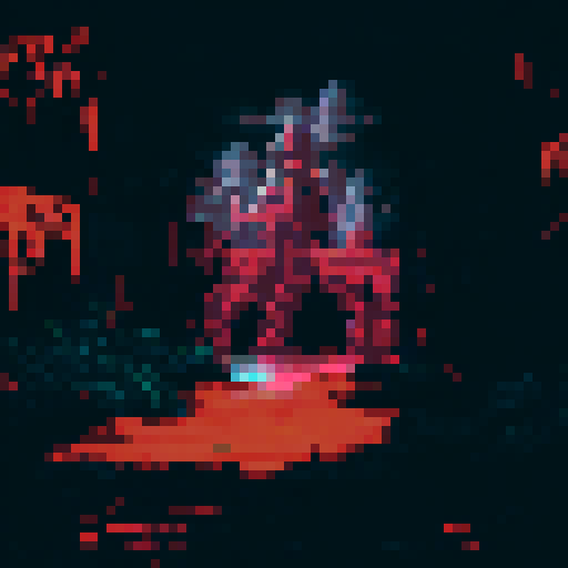 2d pixel background that has surreal elements to it, mostly using a red color pallet, dark and grimoire