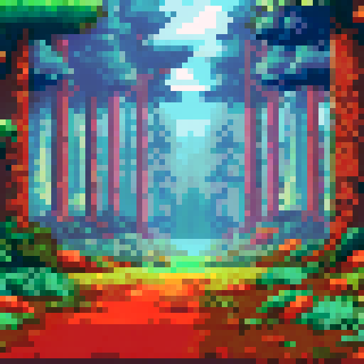 beautiful pine forest, opening in the center, sRGB, pixel art, background, landscape