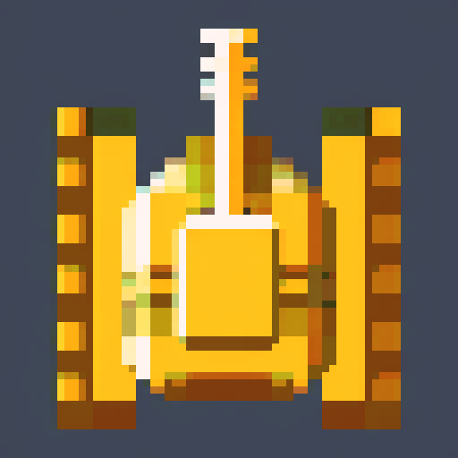 small tank, top-view, game sprite, 32x32 pixel art, sRGB, 2d game art, close up, yellow main color, double turret, longer cannons, tracks, tranparent background, game sprite, symmetry