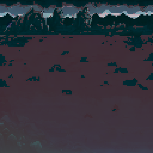 Dark cavernous setting with a rocky, uneven ground scattered with small stones. The background features shadowy pillars and a large cave opening, framed by jagged rock formations and a hazy, muted purple horizon. The dim lighting and deep gray tones create a foreboding and mysterious atmosphere.