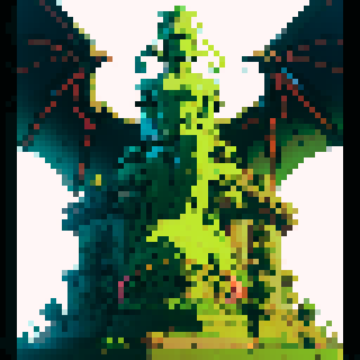 A statue of a dragon, pixel art