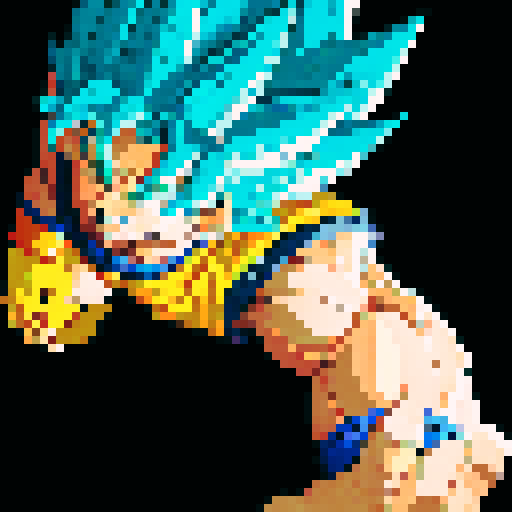 Broly, muscular, fierce, Super Saiyan, intense, power, vibrant colors, pixel art, sRGB