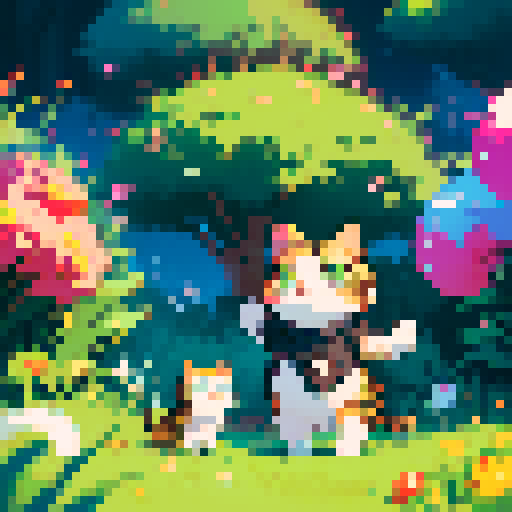 cute, pixelated cat with big round eyes, tiny whiskers, and a playful expression, surrounded by vibrant, sRGB colors