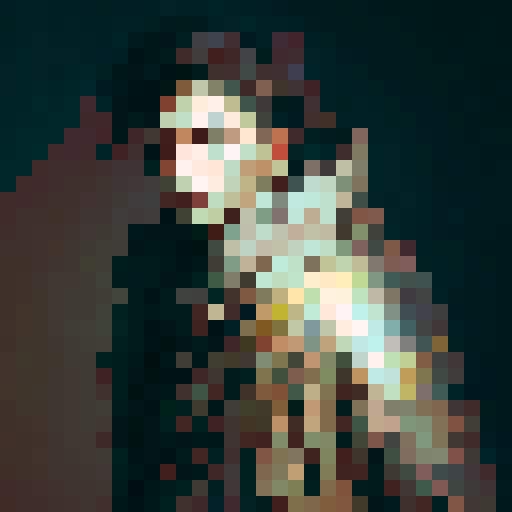 boy, with tousled brown hair, wearing a tattered cloak and holding a sword, posed in a dramatic, medieval-inspired portrait, capturing the essence of a fearless fantasy RPG adventurer