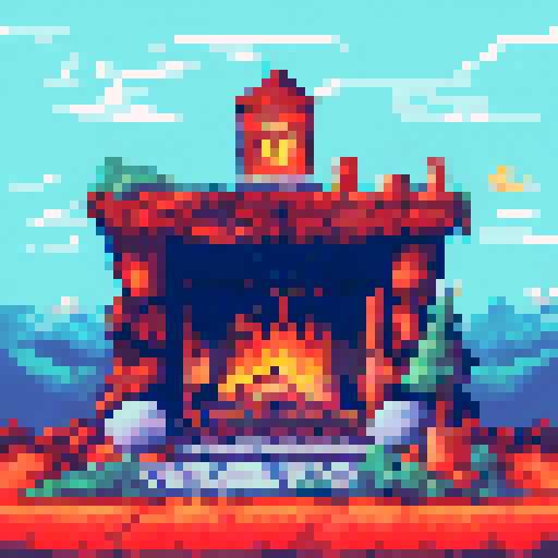 christmas chimney, the center need to be the chimney, with its focus point the campfire inside it. the interior needs be big enough to make a game of picking up gifts that fall from the top (do not draw the gifts now), make it festive.