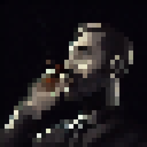 Man in a dark bar, drinking whisky and smoking a cigarrete