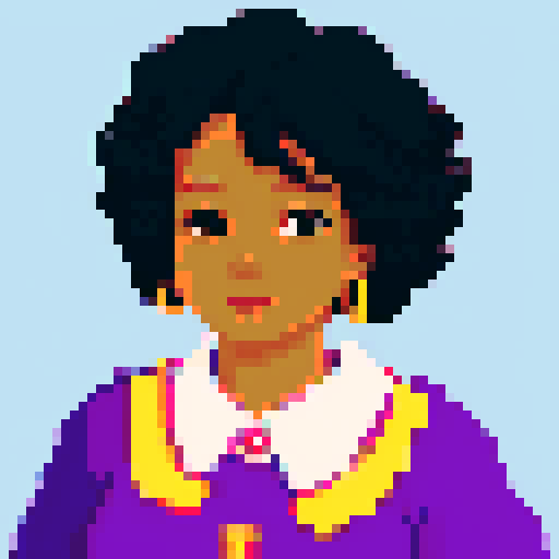 portrait, sprite art, middle aged black woman, average, folksy