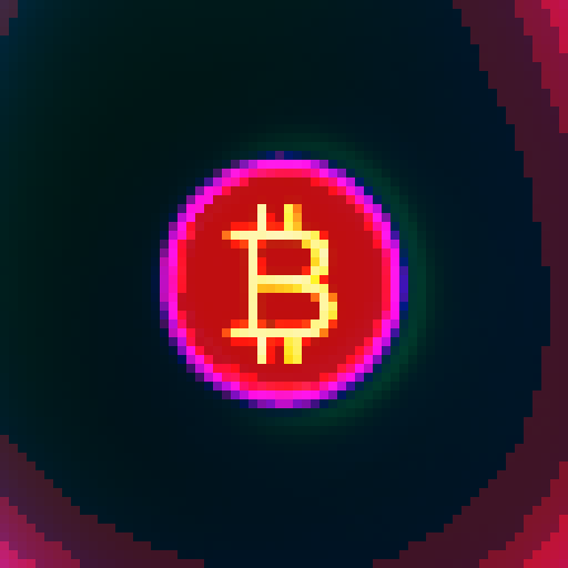 "Create a vibrant, 4k pixel art-style cryptocurrency logo with a mesmerizing spin effect that pops with neon colors and glows like a futuristic arcade game."