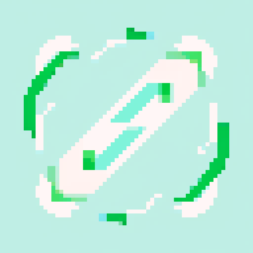 Minimalistic, clean icon of wind magic with swirls of light green and white, visually appealing and recognizable, featuring gusts of wind and feathers, created in pixel art style using sRGB colors