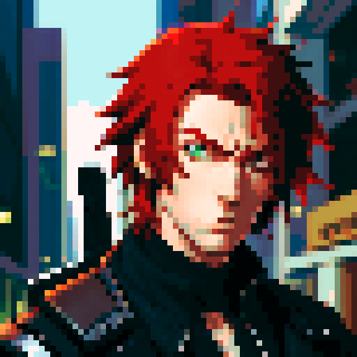 cyberpunk guy with red hair and massive sword