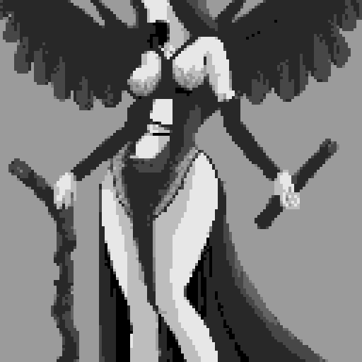 busty succubus, skin tight lace, deep v-neck crop top, intricate druidic staff, pixel art, sRGB