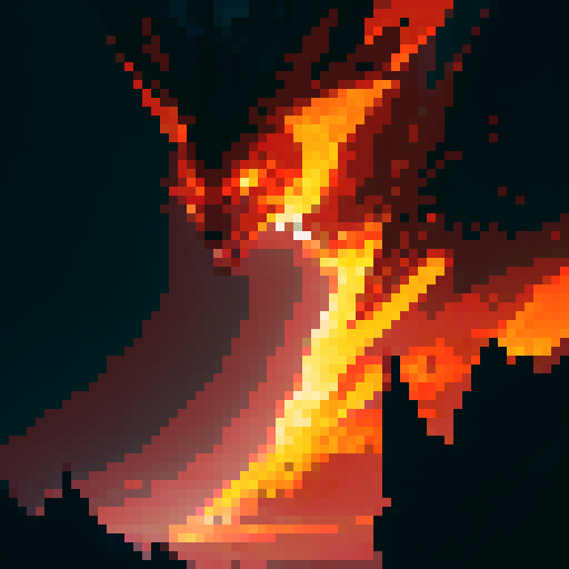 Living ember with glowing eyes, sharp fangs, and scales shimmering in the heat, surrounded by jagged rocks and molten lava, captured in a dramatic fantasy RPG art style, close up image