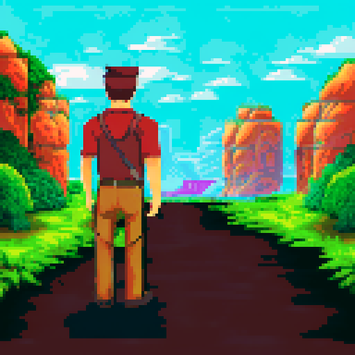 human in brown pants with belt, green shirt, non-realistic