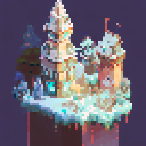 Cyber towers rise from a snowy peak, towering over a futuristic metropolis below, all rendered in a landscape portrait.