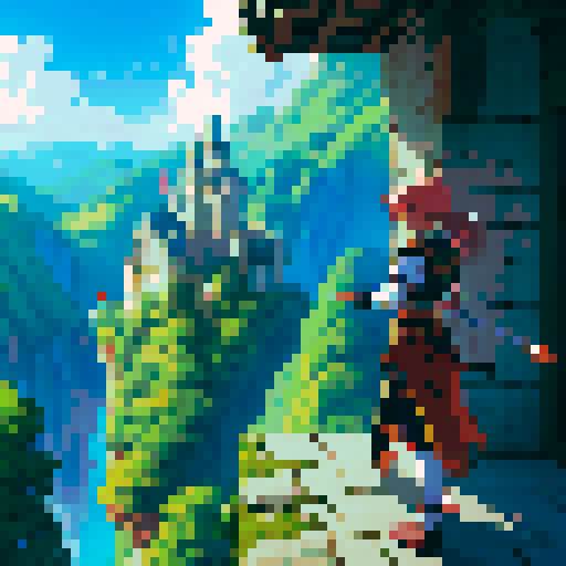 Anime warrior on an adventure with a castle in the backgroun. 