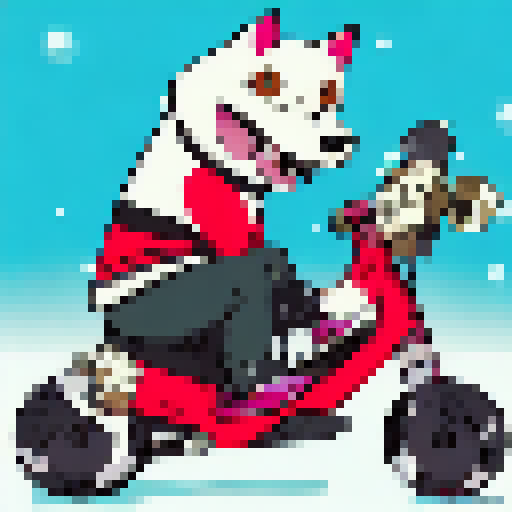 I want a dog on a skateboard. The dog's wearing a red t-shirt.