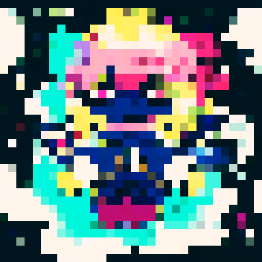 determined astronaut, floating gracefully, swirling galaxy, vibrant stars, nebulae, character portrait, close up, anime style, pixel art
