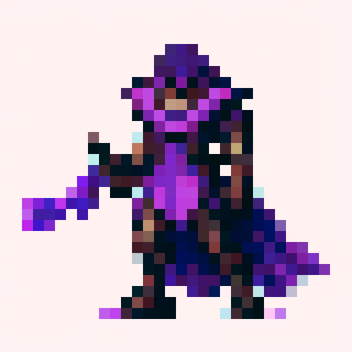 top down sprite of Kronos Time God, facing left, holding weapon, villain with purple skin, not looking human, enemy with ominous presence, transparent background, pixel art, 32x32 resolution
