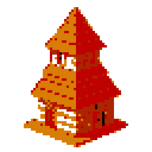 layered triangular red clay shingle tower top. Usable as an asset (clear, thick lines and a white background)