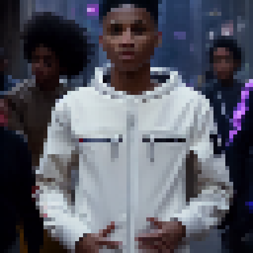 Ekko, a time-manipulating teenage inventor, races through a futuristic cityscape on his hoverboard, dodging neon signs and skyscrapers as he escapes a group of menacing robots.