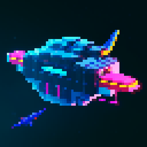 spaceship, hovering mid air, pixel art, sRGB, vibrant colors, retro aesthetic, geometric shapes, blocky design

