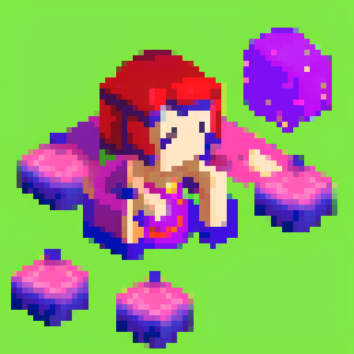 pixel sprite sheets, best quality, a warrior like Jinx of LOL, without background, 64x64 grid size