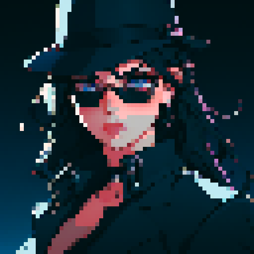 mafia, fedora hat, sunglasses, pixel art, sRGB, bust, shadows, noir, contrast, sharp lines, atmospheric lighting
