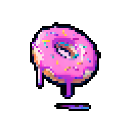 big doughnut in center of a frame, with vibrant colored icing dripping down, sprinkles on top, white background