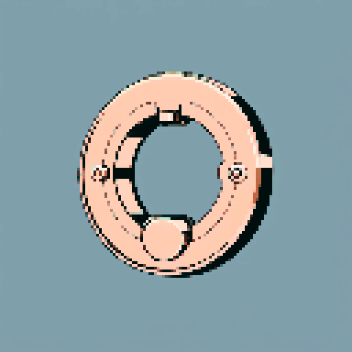 I want a horizontally wide circular copper attachment port. It should be viewed directly from the side. I want this object usable an asset in a videogame, meaning only one object per image, outlined with a strong black stroke, on a solid-color background. 