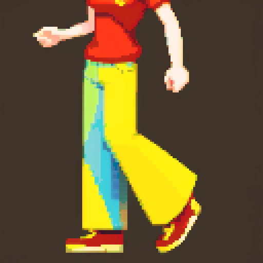 yellow smiling crescent in brown pants