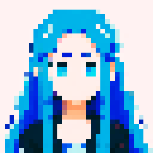 Design a pixel art anime avatar, showcasing the iconic anime style with large expressive eyes, elaborately styled hair, and vibrant colors. The character should be in a classic anime pose, exuding personality and emotion typical of anime characters, like excitement, determination, or serenity. Focus on creating a highly pixelated aesthetic, reminiscent of 16-bit video game graphics, where each pixel is clearly visible and contributes to the overall form and expression of the avatar. 