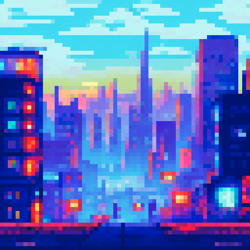 digital base glows over the metropolis