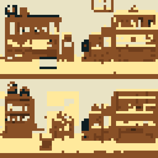 Create a top-down pixel art tile set for an RPG classroom. Include tiles for:

Desks and Chairs (top-down view)
Blackboard (with optional chalk markings)
Teacher's Desk (with details like books)
Windows (showing a simple outdoor view)
Bookshelves (filled with books)
Flooring (wooden or tiled patterns)
Walls and Partitions
Decorations (educational posters or charts)
Use a retro, pixelated style with a cohesive color palette, ensuring tiles are modular for easy assembly.