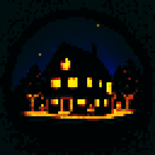 a neighborhood at night, a mysteriously glitched, out-of-place abode, spooky