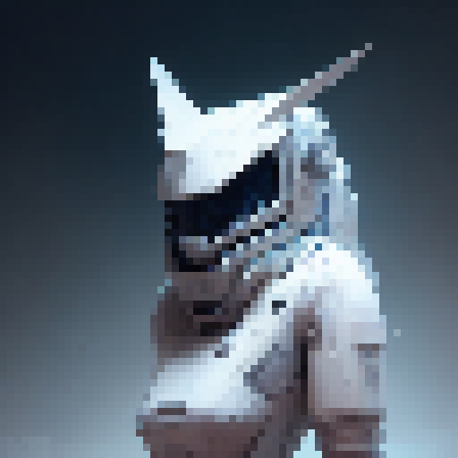 Futuristic, minimalistic, geometric. 

        A sleek, vivid robot with no legs stands tall in shades of gray, emanating a powerful energy through its geometric form in a futuristic world.