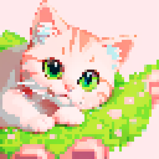 cute pink cat, game icon, close up, pixel art, 16x16, portrait, pastel colors, adorable expression