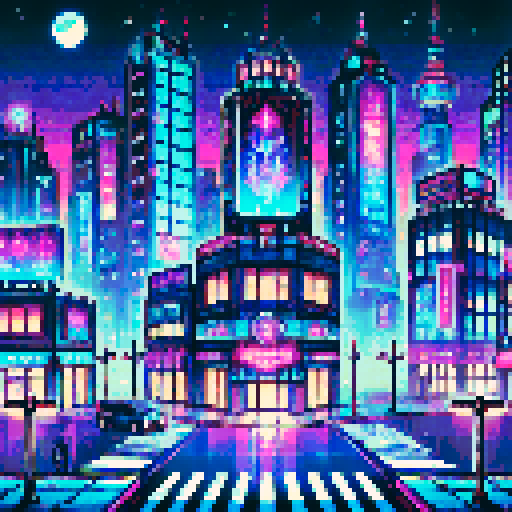 futuristic city, neon lights