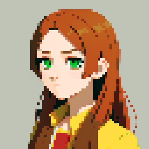 Make a female character in her teens, light skin, green eyes, light brown hair, with slim complexity