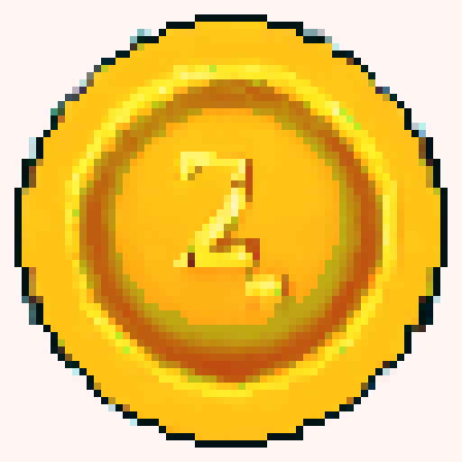 Pixelated gold retro game coin, sparkling and shimmering, surrounded by vibrant 8-bit flowers and trees, set against a nostalgic sRGB pixel art background depicting a serene and captivating landscape