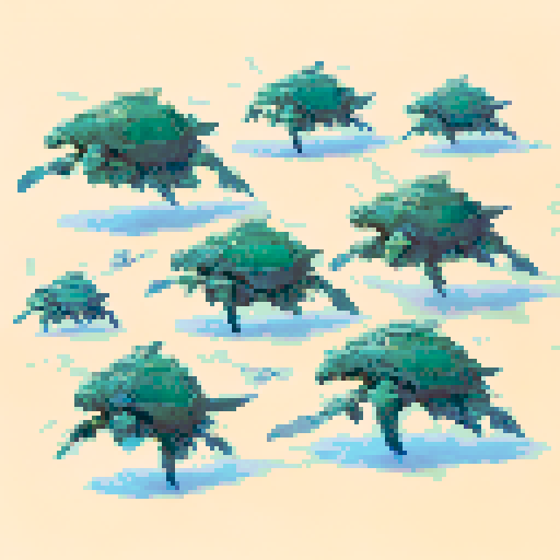 Under the dark and bloody threat, the green turtles have no choice but to flee their burning village on their clouds.