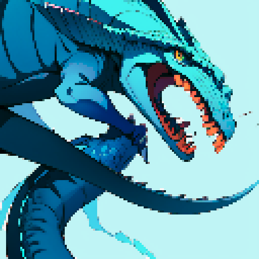 basilisk, blue and white color scheme, pixel art, sRGB