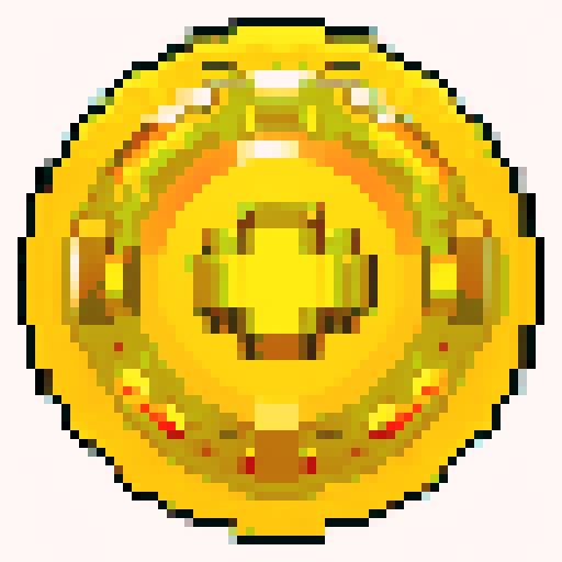 Mario style golden coin, pixel art, sRGB, shining, animated, rotating, 3D effect, glimmering, circular, metallic, iconic, collectible, retro, nostalgic, video game inspired, vibrant, bright, yellow, contrasting shadows, detailed texture, immersive, classic, visually striking
