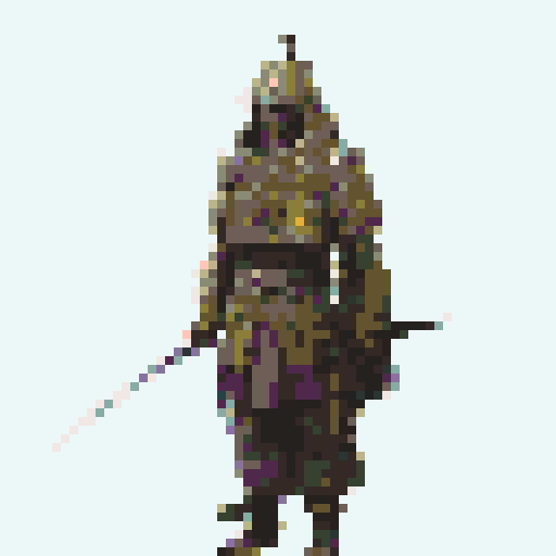 historically accurate muromachi samurai in traditional armor, roguelike rpg full-body sprite