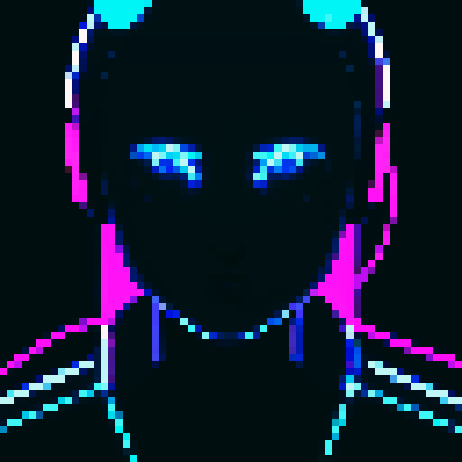 GitHub profile photo: modern, tech-inspired avatar of a coder with glowing lines, matrix-style code, and pixelated effects in the background Dark theme with shades of black, gray, and neon blue or green Innovative and futuristic design with pixel art and sRGB color space