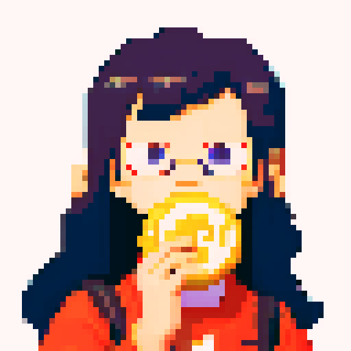 character eating a cookie with a happy expression, character looking through binoculars with focus and curiosity, character looking at a phone appearing interested or thoughtful, character talking to a random person with a conversational expression, all in pixel art style with sRGB color space