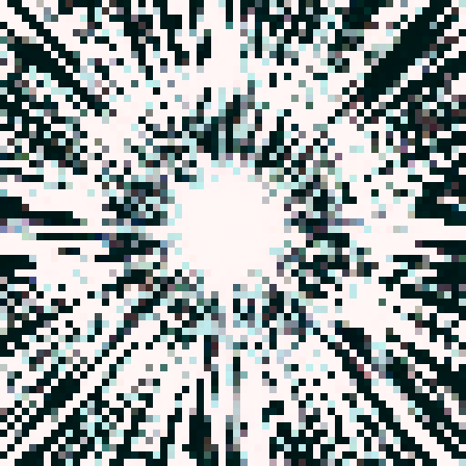 Pixel art impact frame, explosive black and white burst,