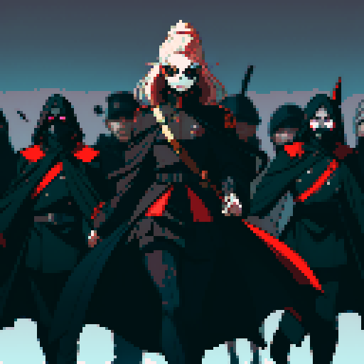 Evil army, black uniforms, evil soldiers, skull masks, full-body image, facing left, ready to fight, full body