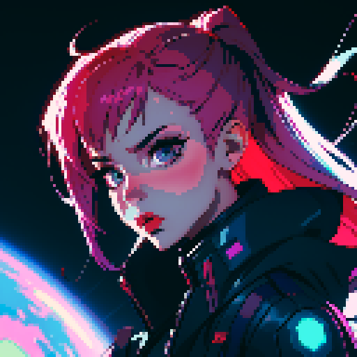 cyberpunk woman, sexy, main-character, futuristic outfit, in space, portrait styled